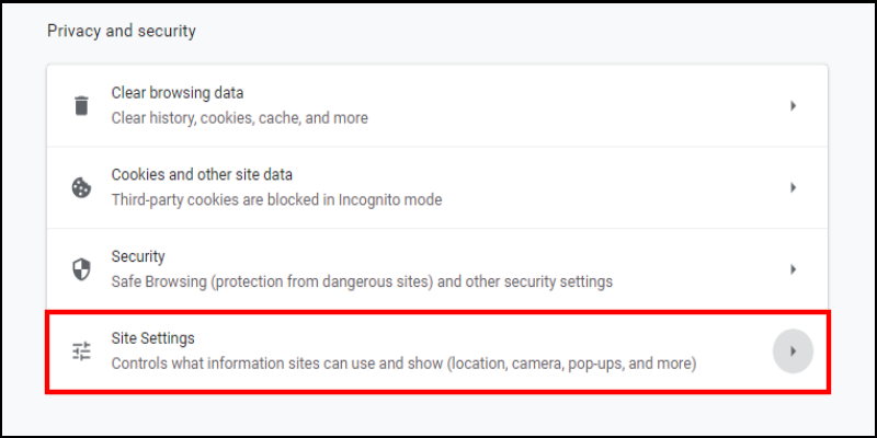 Chọn Site Settings